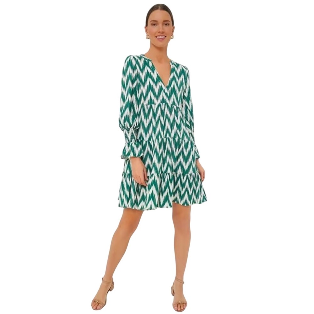Pomander Place Tuckernuck Kenzo Chevron Dress XL Green White Tiered Mini